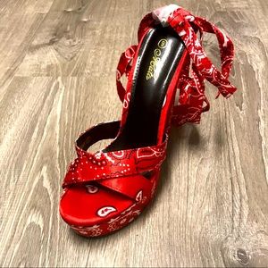 Red bandana style heels